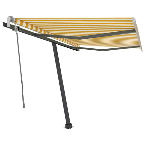 Vapaasti seisova sisäänkelattava markiisi 350x250cm kelt./valk.