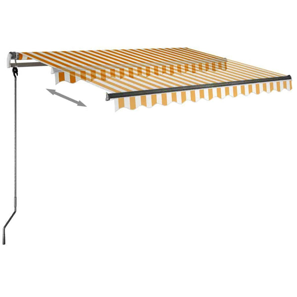 Vapaasti seisova sisäänkelattava markiisi 350x250cm kelt./valk.