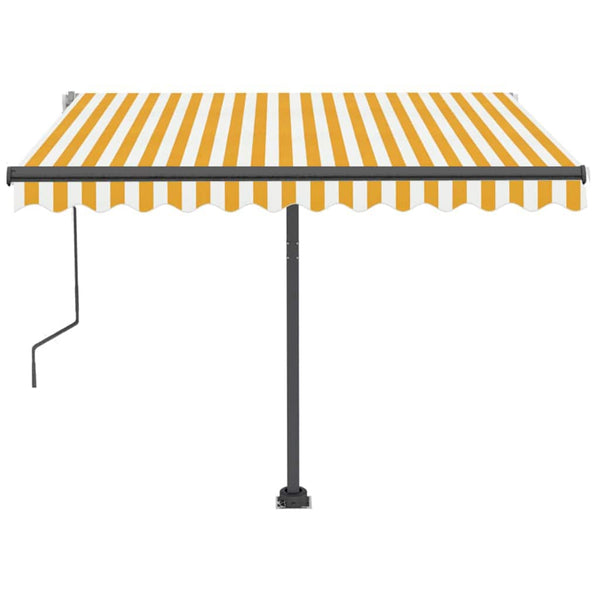Vapaasti seisova sisäänkelattava markiisi 350x250cm kelt./valk.
