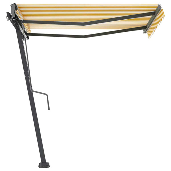 Vapaasti seisova sisäänkelattava markiisi 350x250cm kelt./valk.