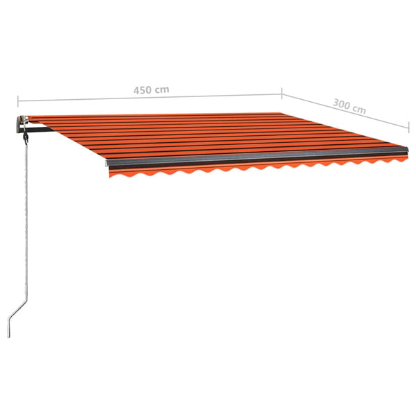 Käsin sisäänkelattava markiisi LEDillä 450x300 cm oranssiruskea