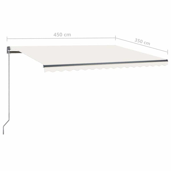Manuaalisesti sisäänkelattava markiisi LEDillä 450x350 cm kerma