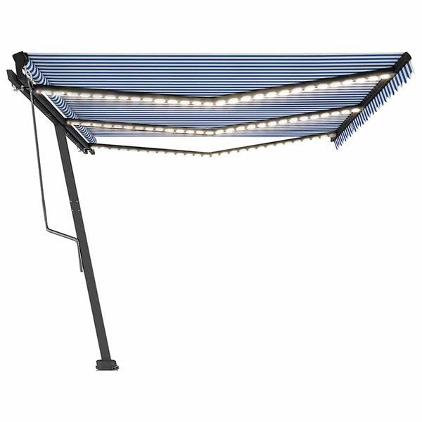 Sisäänkelattava markiisi LED/tuulisensori 600x350 cm sinivalk.