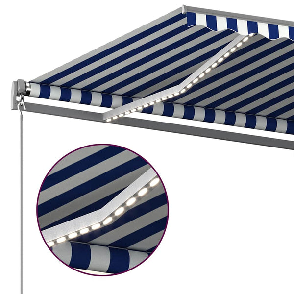 Sisäänkelattava markiisi LED/tuulisensori 600x350 cm sinivalk.