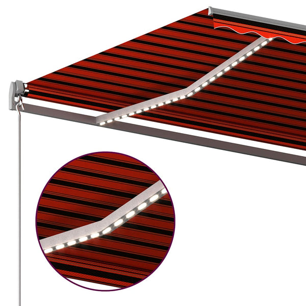 Sisäänkelattava markiisi LED/tuulisens. 600x350cm oranssi/rusk.
