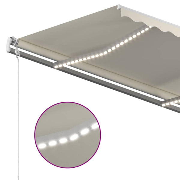 Käsin sisäänkelattava markiisi LEDillä 3,5x2,5 m kerma