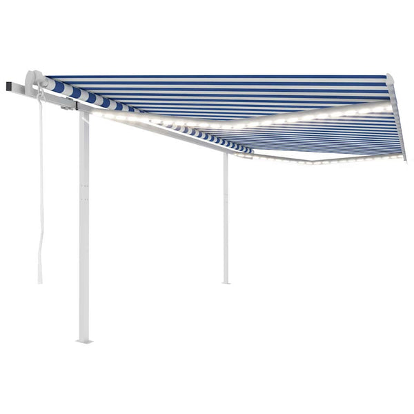 Sisäänkelattava markiisi LED/tuulisensori 4x3 m sinivalkoinen