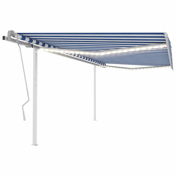 Manuaalisesti kelattava markiisi LED-valot 4,5x3m sinivalkoinen