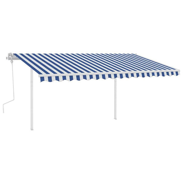 Manuaalisesti kelattava markiisi LED-valot 4,5x3m sinivalkoinen