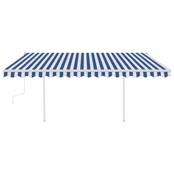 Manuaalisesti kelattava markiisi LED-valot 4,5x3m sinivalkoinen
