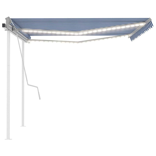 Manuaalisesti kelattava markiisi LED-valot 4,5x3m sinivalkoinen