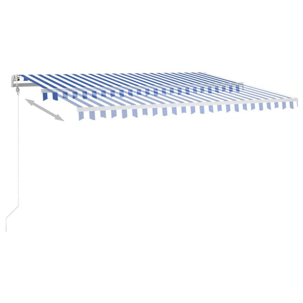 Manuaalisesti kelattava markiisi LED-valot 4,5x3m sinivalkoinen