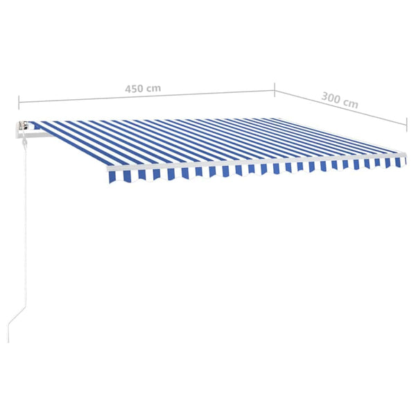 Manuaalisesti kelattava markiisi LED-valot 4,5x3m sinivalkoinen