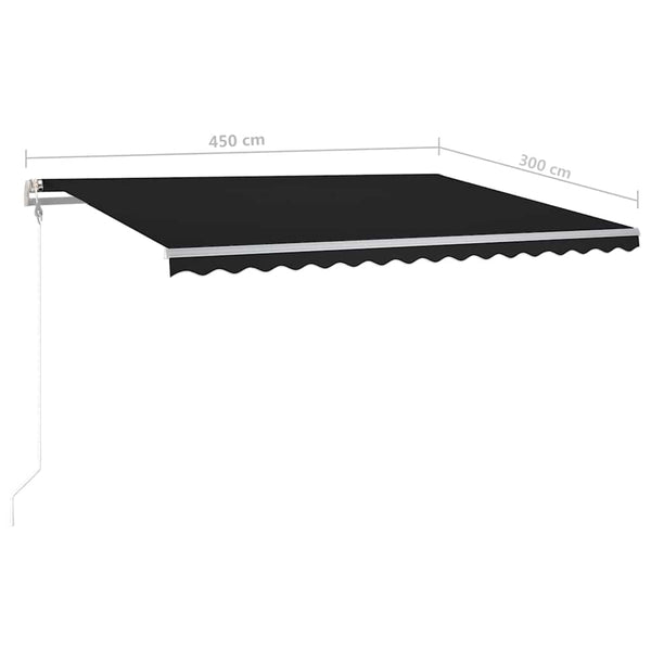 Manuaalisesti kelattava markiisi LED-valot 4,5x3 m antrasiitti