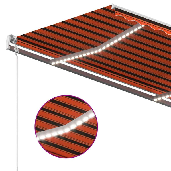Manuaalisesti kelattava markiisi LED-valot 4,5x3m oranssiruskea