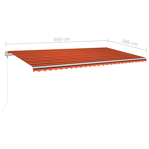 Käsin sisäänkelattava markiisi LEDillä 6x3 m oranssiruskea