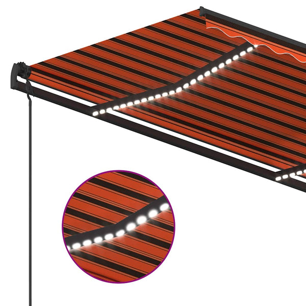 Sisäänkelattava markiisi LED/tuulisensori 5x3,5 m oranssiruskea