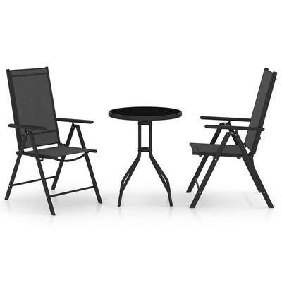 3-osainen bistrokalusteryhmä alumiini ja textilene musta