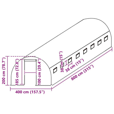 Vihreä kasvihuoneen vaihtokate Livintz 400x800x200cm ((9 m²))