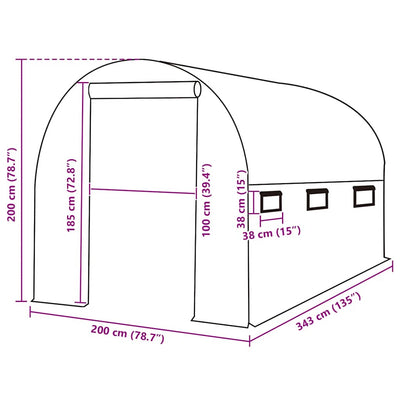 Vihreä kasvihuoneen vaihtokate Livintz 200x343x200cm ((6,86 m²))