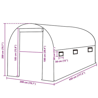 Vihreä kasvihuoneen vaihtokate Livintz 200x450x200cm ((9 m²))