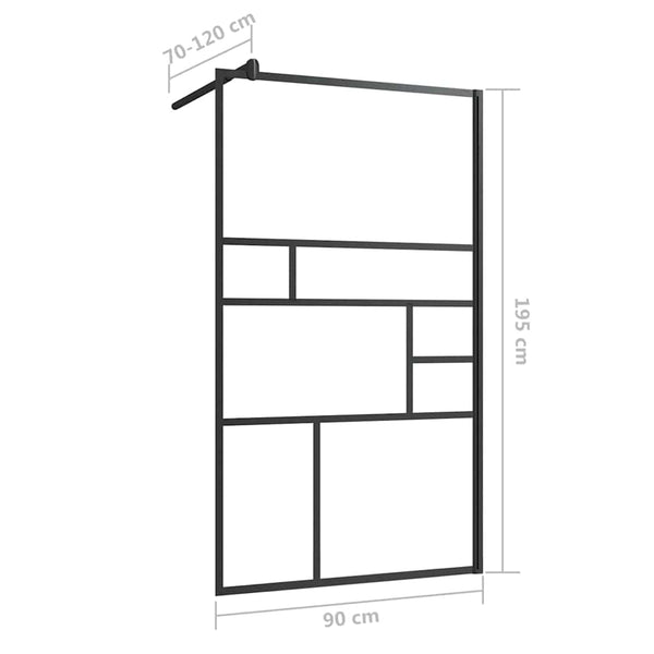 Walk-in suihkun seinäke kirkas ESG-lasi 90x195 cm musta