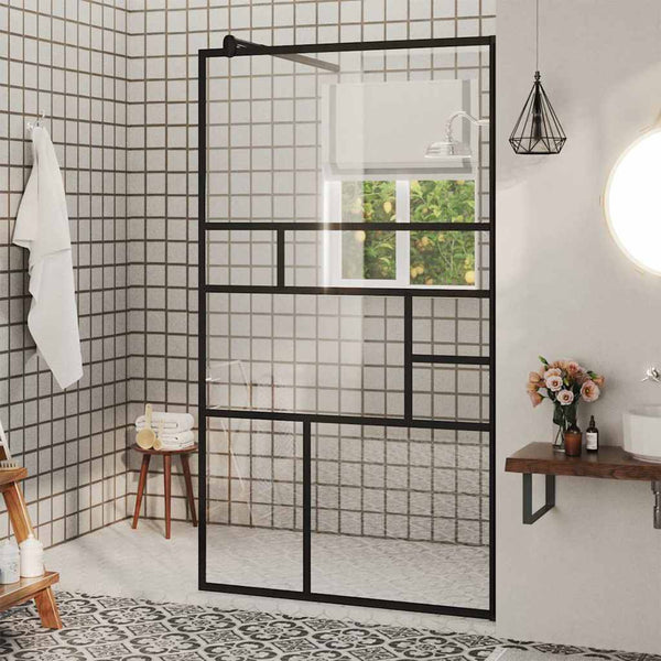 Walk-in suihkun seinäke kirkas ESG-lasi 90x195 cm musta