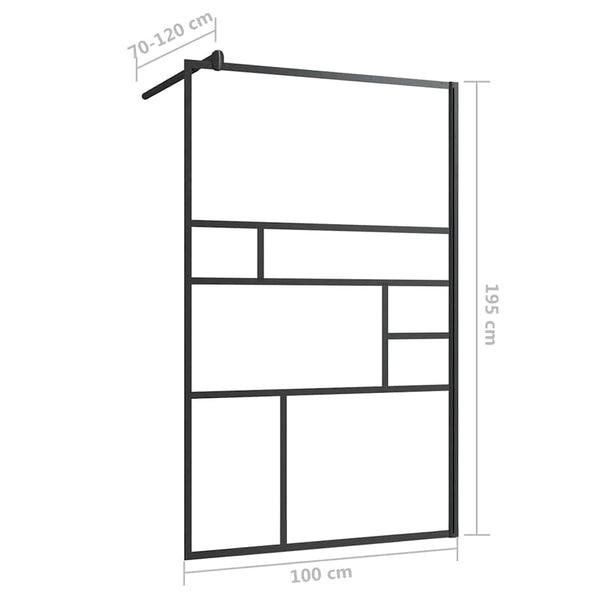 Walk-in suihkun seinäke kirkas ESG-lasi 100x195 cm musta