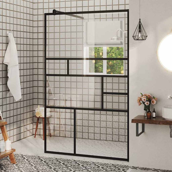 Walk-in suihkun seinäke kirkas ESG-lasi 100x195 cm musta