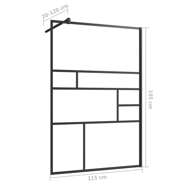 Walk-in suihkun seinäke kirkas ESG-lasi 115x195 cm musta