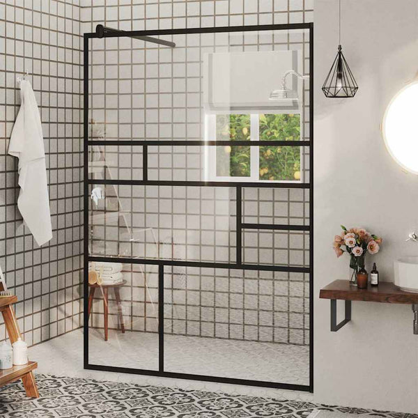 Walk-in suihkun seinäke kirkas ESG-lasi 115x195 cm musta