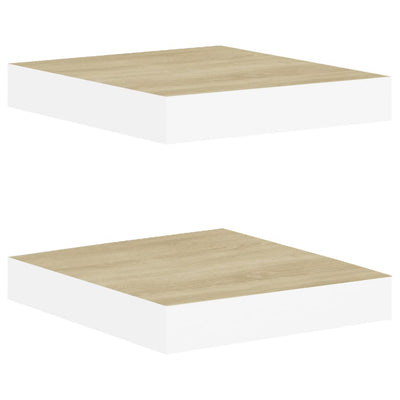 Kelluvat seinähyllyt 2 kpl tammi ja valkoinen 23x23,5x3,8cm MDF
