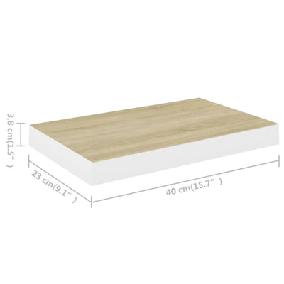 Kelluvat seinähyllyt 2 kpl tammi ja valkoinen 40x23x3,8 cm MDF