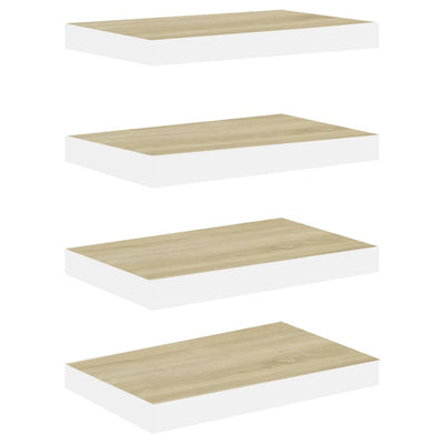 Kelluvat seinähyllyt 4 kpl tammi ja valkoinen 40x23x3,8 cm MDF