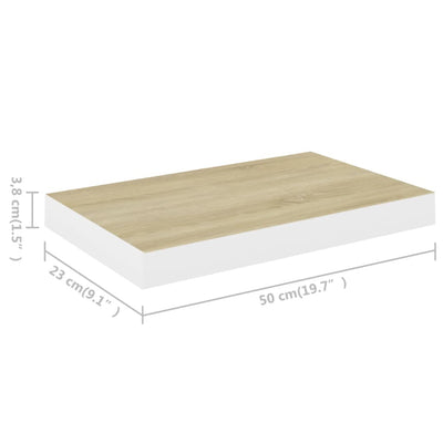 Kelluvat seinähyllyt 2 kpl tammi ja valkoinen 50x23x3,8 cm MDF