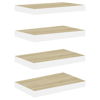 Kelluvat seinähyllyt 4 kpl tammi ja valkoinen 50x23x3,8 cm MDF