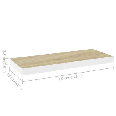 Kelluva seinähylly tammi ja valkoinen 60x23,5x3,8 cm MDF
