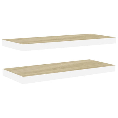 Kelluvat seinähyllyt 2 kpl tammi ja valkoinen 80x23,5x3,8cm MDF