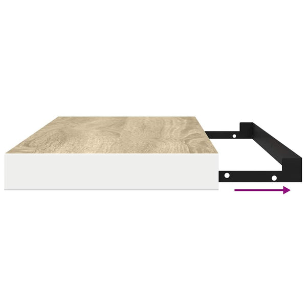 Kelluvat seinähyllyt 2 kpl tammi ja valkoinen 80x23,5x3,8cm MDF