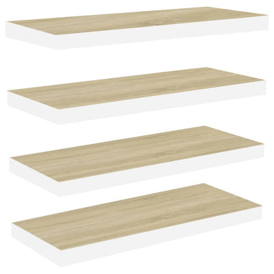 Kelluvat seinähyllyt 4 kpl tammi ja valkoinen 80x23,5x3,8cm MDF