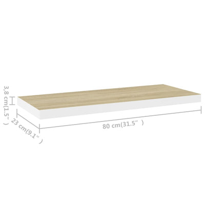 Kelluvat seinähyllyt 4 kpl tammi ja valkoinen 80x23,5x3,8cm MDF