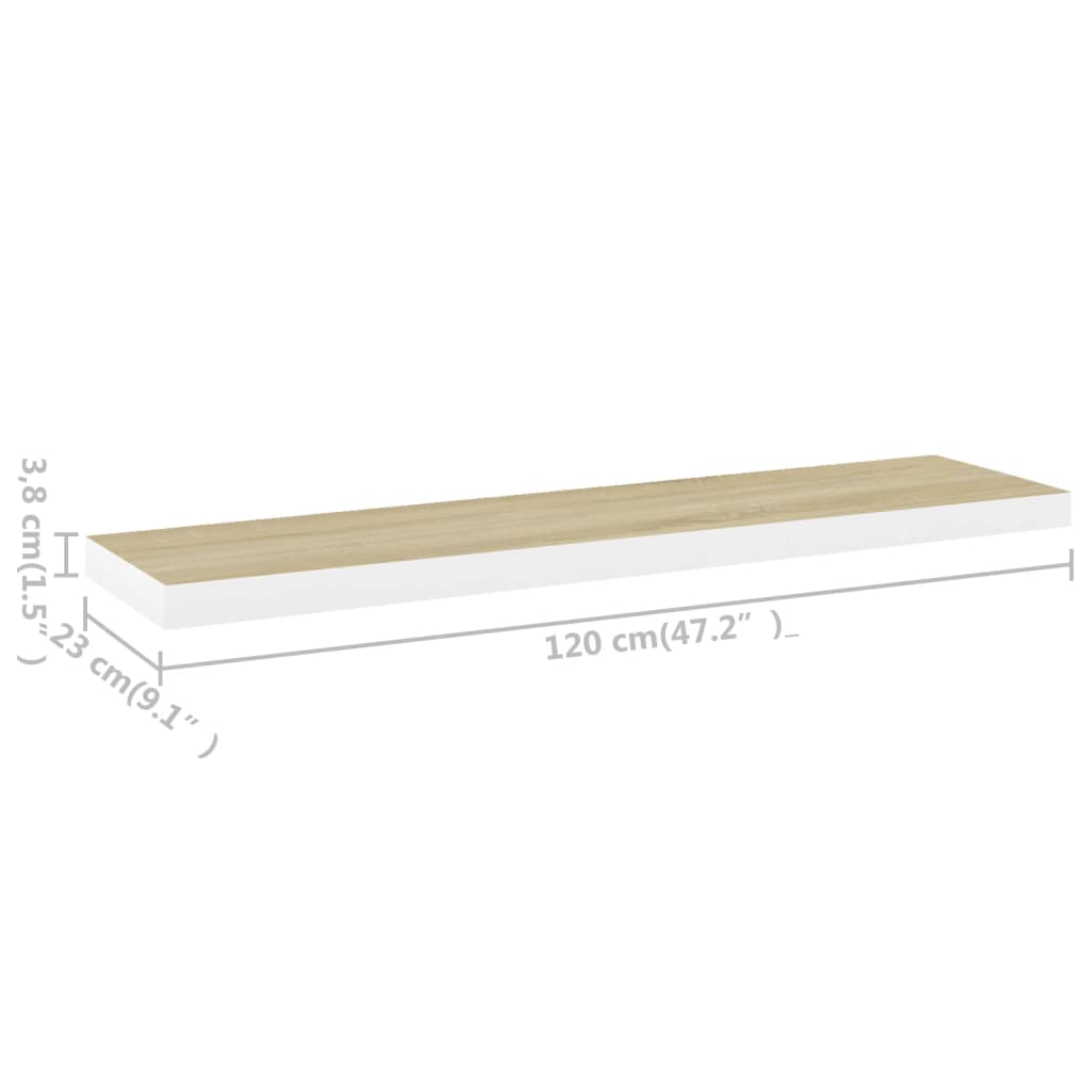 Tammi ja valkoinen kelluvat seinähyllyt Chan 120x23,5x3,8cm (4kpl mdf)