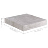 Kelluvat seinähyllyt 2 kpl betoninharmaa 23x23,5x3,8 cm MDF