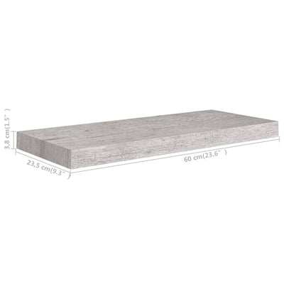Kelluvat seinähyllyt 4 kpl betoninharmaa 60x23,5x3,8 cm MDF