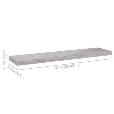 Kelluvat seinähyllyt 4 kpl betoninharmaa 90x23,5x3,8 cm MDF