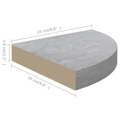 Seinäkulmahyllyt 2 kpl betoninharmaa 25x25x3,8 cm MDF