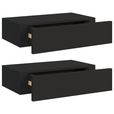 Seinälaatikkohyllyt 2 kpl musta 40x23,5x10 cm MDF