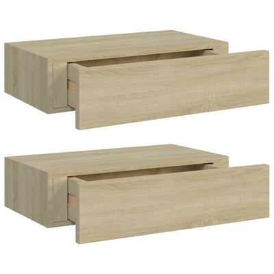 Seinälaatikkohyllyt 2 kpl tammi 40x23,5x10 cm MDF