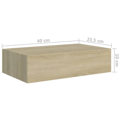 Seinälaatikkohyllyt 2 kpl tammi 40x23,5x10 cm MDF