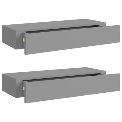 Laatikkohyllyt seinälle 2 kpl harmaa 60x23,5x10 cm MDF